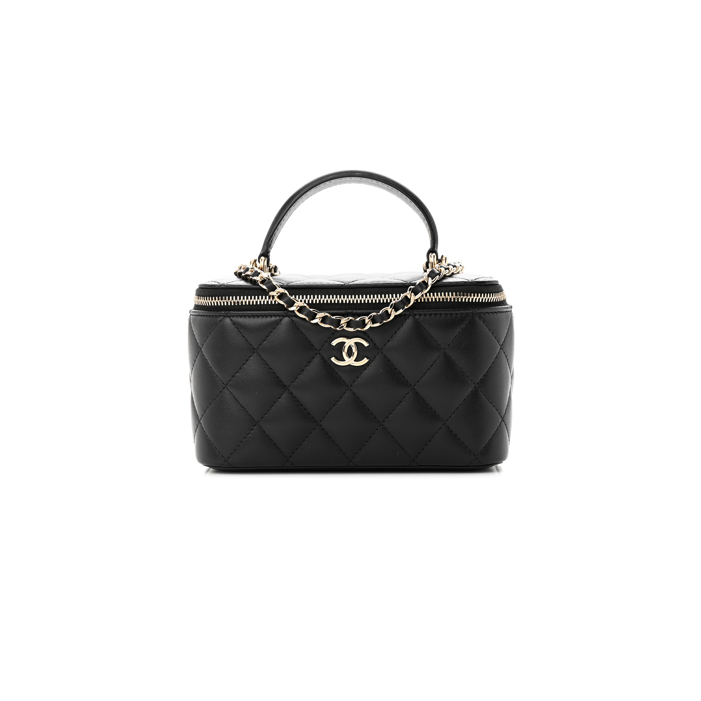 CHANEL LAMBSKIN QUILTED SMALL VANITY CASE WITH CHAIN BLACK (17*9*8cm)